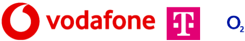 Logos von Vodafone, Telekom und O2